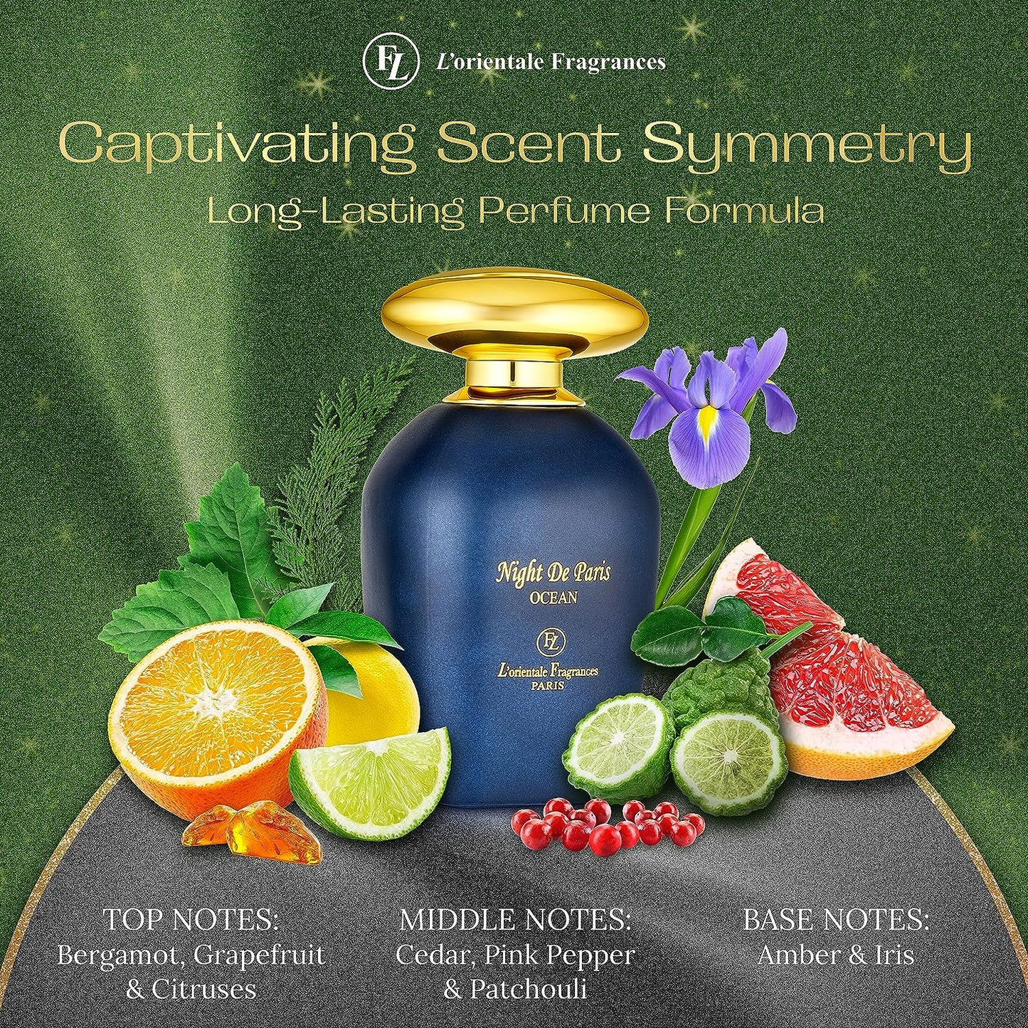 L'ORIENTALE FRAGRANCES Night De Paris Ocean 100ml / 3.3oz - Oil-Based Perfumes for Women & Men, Unisex Aromatic Aquatic Eau de Parfum w/Bergamot - Long-Lasting Up to 24 Hours, Ideal for All Seasons